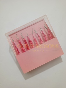 Ensemble de pinces à épiler pour extensions de cils GETUP BROSONS IMPEX de haute qualité, en acier inoxydable recouvert de papier rose, antistatiques, à pointe lisse - Product Image 4