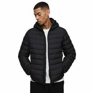 Custom Canvas Stand Collar <b>Padded</b> Quilted Breathable Streetwear Puffer Jacket for Men - Product Image 1