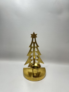 Support de bougie de Noël en aluminium doré superposé, vente en gros, support de bougie conique, centre de table décoratif pour les fêtes - Product Image 1