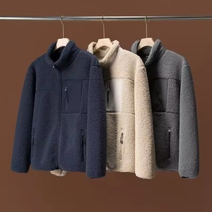 Winter Men's Casual Eco-Friendly <b>Fleece</b> <b>Jacket</b> <b>with</b> Patchwork Pockets Sherpa <b>Lining</b> Hooded Zip Closure Factory Customized - Product Image 2
