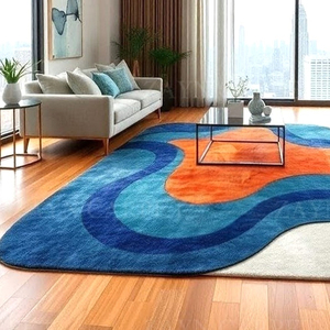 Tapis en laine abstrait bleu et orange tufté à la main, tapis moderne irrégulier pour salon, chambre à coucher, décoration intérieure, fournisseur en gros - Product Image 3