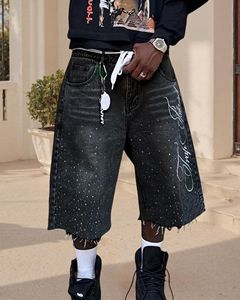 Shorts en jean premium avec strass pour hommes, broderie personnalisée, impression, shorts en jean streetwear déchirés, fabricant - Product Image 4