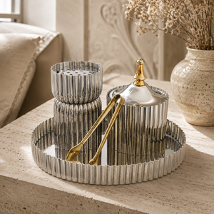 Juego de quemador de incienso Mabkhara de metal con pinzas y tapa en bandeja, acabado en oro y plata, soporte de aromaterapia para uso en interiores. - Product Image 2