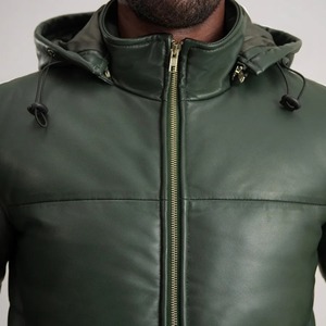 Veste matelassée à capuche en cuir PU vert de haute qualité pour homme, coupe-vent, décontractée, pour l'hiver, avec fermeture éclair, coupe classique, couleur unie - Product Image 5