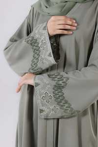 2026 Women's Modest Islamic Dubai <b>Abaya</b> Cardigan Front Open Breathable V Neck Floor Length Loose Fit Beaded Sleeves Wholesale - Product Image 2