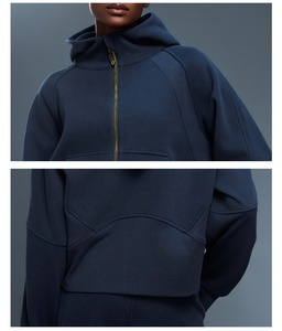 OEM Wholesale Custom Logo Women 100% Cotton <b>Cropped</b> <b>Zip</b>-<b>Up</b> Hooded Long Sleeve Loose Casual Outerwear Breathable hoodie - Product Image 5