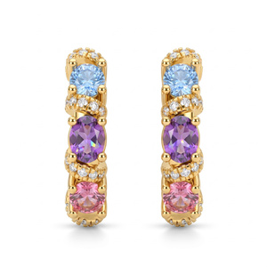 ต่างหูห่วงมอยซาไนต์ทรงรีสีฟ้า สีม่วง สีชมพู เงิน 925 ชุบทอง IKYRAA JEWELS VK-10 สำหรับผู้หญิง ทันสมัย ได้รับการรับรอง GRA - Product Image 3