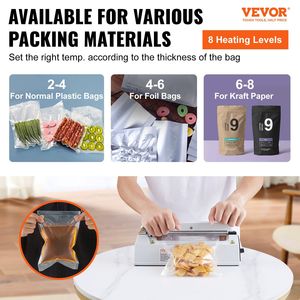 Selladora de Impulso Manual de 8 Pulgadas con Modo de Calentamiento Ajustable para Bolsas de Plástico y Aluminio - Product Image 2