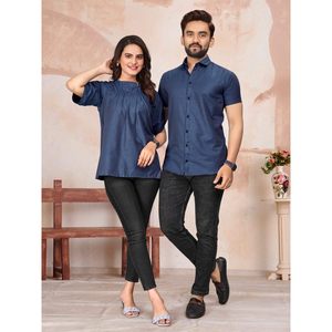 TRENDING PURO ALGODÓN FORRO PATRÓN TEJIDO TRABAJO PAREJA COMBO SET NEVY BLUE - Product Image 1