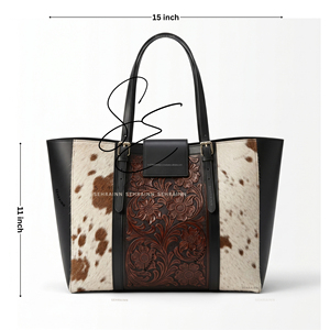 Sac fourre-tout en cuir de vachette western, sac à bandoulière en cuir repoussé avec poils, sac à main de cowgirl pour femme, grand sac de transport pour le bureau - Product Image 3