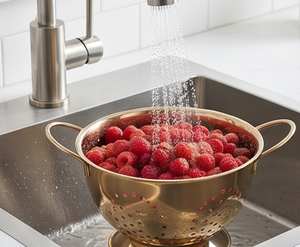 Passoire de cuisine en acier inoxydable de qualité supérieure, plaquée cuivre, avec deux poignées, durable, pour fruits et légumes - Product Image 4