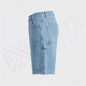 Shorts en jean élastiques pour hommes, style streetwear, denim déchiré, couleur et motif personnalisés, décontracté d'été, longueur genou - Product Image 3