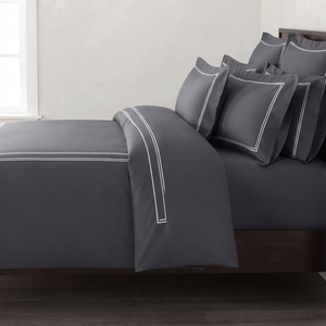 Modern T-150 Cotton Charcoal Baratta Stitch Quilt Cover Solid <b>Black</b> with <b>White</b> Stitching 3 Piece <b>Bedding</b> - Product Image 4