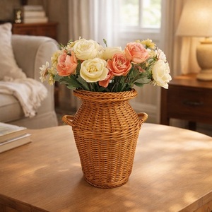Elegante Cesta Redonda de Mimbre Hecha a Mano, Estilo Art Deco, para Jardín o Mesa, Ecológica, Decoración Artística Natural Hecha a Mano para el Hogar - Product Image 2