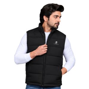 Chaleco acolchado negro para hombre, sin mangas, con cremallera completa, cuello alto, cálido, informal, para exteriores, con bolsillos. - Product Image 4