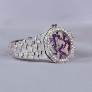 Reloj de Pulsera Mecánico de Lujo con Esfera Morada y Diamantes, con Indicador de Fecha y Correa Tipo Brazalete - Product Image 4