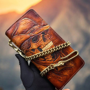 Hand Tooled Skull Design Carved 100% Genuine Leather Short Bifold <b>RFID</b> <b>Blocking</b> Vintage Multi Card Holder <b>Wallet</b> Men's Carry - Product Image 5