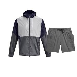Ensemble de survêtement 2 pièces pour homme : veste imperméable en polyester avec logo personnalisé et short color block, en nylon, pour le jogging - Product Image 6