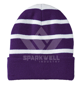 SPARKWELL INDUSTRY Bonnet unisexe vert et blanc rayé, respirant, imperméable, brodé, 100% acrylique, bonnet d'hiver pour adultes - Product Image 5