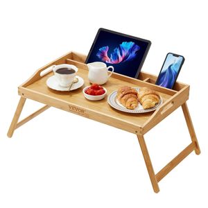 21.6 portatile \ "X 13.8 \" in legno di bambù artigianato tavolo vassoio con gambe pieghevoli Slot multimediale per la colazione snack da lavoro vassoio TV - Product Image 1