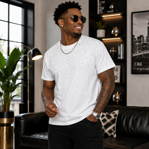 T-shirt de luxe HMR Brotherhood pour homme avec strass, blanc, décontracté, streetwear, manches courtes, en coton, imprimé, vente en gros OEM - Product Image 3