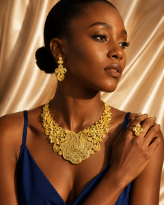 Royal 24K Gold Plated Floral Peacock African <b>Charm</b> Necklace Set Box Chain Elegant Flower Pattern Classic Wedding Fashion - Product Image 3