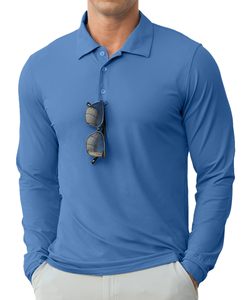 Polo de Golf de Manga Larga para Hombre, Corte Ajustado Informal, Transpirable, de Secado Rápido, Tela Suave, Cuello Clásico, Botones en la Parte Superior, para Uso Diario - Product Image 1