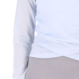 Shirt CrossoveWomen Light Blue Long Sleeve Mesh <b>Top</b> Sheer Sleeve Fitted Layering r Neckline Slim Fit Casual Fashion Basic Women' - Product Image 3
