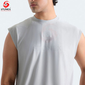 Camiseta sin mangas de poliéster y elastano para hombre, camiseta elástica de secado rápido sin mangas para gimnasio, chaleco transpirable para fitness, para entrenamiento y correr - Product Image 4