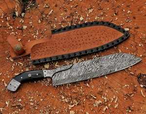 Handmade Damascus Steel Chef <b>Knife</b> 13" In Blade Straight Edge Resin Handle Leather Sheath <b>Sharp</b> Kitchen <b>Knife</b> <b>Set</b> - Product Image 1