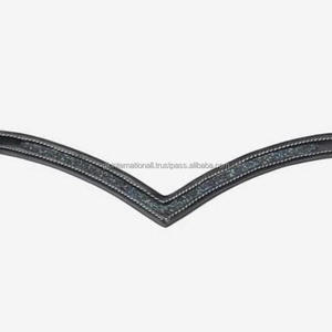 Banda de cejas de caballo de cuero acolchado negro en forma de V profundo de excelente calidad decorada con piedras de cristales multicolores Hotfix Brow Band - Product Image 5