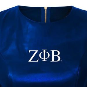 Blusa Elegante de Manga Larga Azul para Mujer, Marca Zeta Phi Beta, con Detalles en Cuero Vegano, Prenda de la Hermandad Griega, Camisa Estilosa - Product Image 3