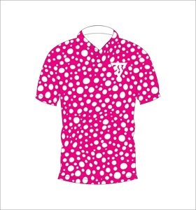 Polo pour homme rose et blanc à pois, personnalisable par sublimation, manches courtes, décontracté, respirant, léger, pour le golf - Product Image 1