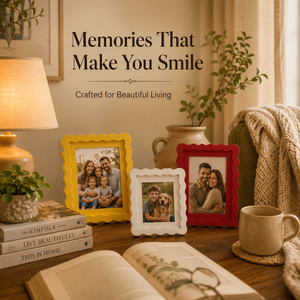 Colorful Scalloped <b>Wooden</b> Photo <b>Frame</b> Set | Modern Decorative Tabletop <b>Picture</b> <b>Frames</b> | Yellow, White & Red <b>Picture</b> <b>Frames</b> Home - Product Image 3