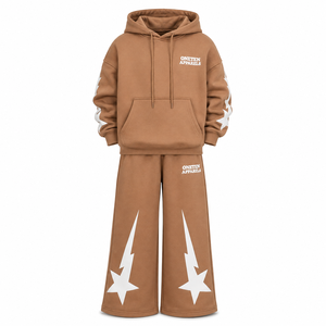 Custom Printed <b>Brown</b> Hooded Sweatshirt Wide Leg <b>Jogger</b> Pants Set Sleeveless Loose Fit Streetwear Geometric Print Unisex Infants - Product Image 1