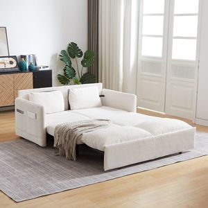 64.5 Inch Soft Corduroy Convertible <b>Sleeper</b> <b>Sofa</b> Bed 3 in 1 Adjustable Pullout with 2 Side Pockets and Pillows - Product Image 4