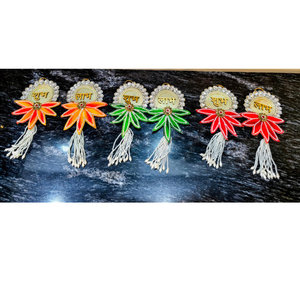 Décoration traditionnelle Shubh Labh à suspendre à la porte |   Guirlande ethnique indienne Gota Patti avec pompons en perles |   Cadeaux et décorations de mariage religieux - Product Image 4