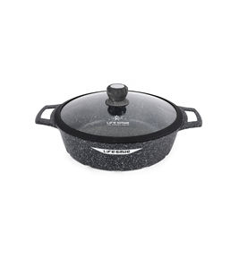 Casserole peu profonde antiadhésive premium avec revêtement en granit, couvercle en verre à bords en silicone et base à induction - Product Image 2