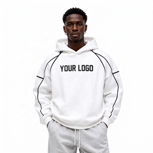 White <b>Pullover</b> Hoodie Raglan Sleeve Contrast Piping Oversized Fit <b>Mens</b> Streetwear Casual Hoodies Custom Wholesale B2B supplier - Product Image 1