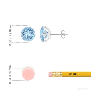 Natural Round Aquamarine Stud <b>Earrings</b> 14kt Yellow Gold Solitaire Four Prong <b>Fine</b> Jewelry for Women OEM ODM Wholesale - Product Image 2