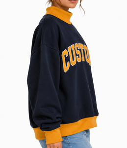 Manufacturer Custom Front Womens Reversible Mock Neck <b>Sweatshirt</b> Color Block Oversized Fleece Pullover <b>Embroidery</b> Casual - Product Image 2