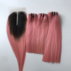 Venta al por mayor 100% vietnamita Raw Virgin Extensiones de cabello humano Super doble dibujado hueso recto peluca con para Ombre Pink Color - Product Image 3