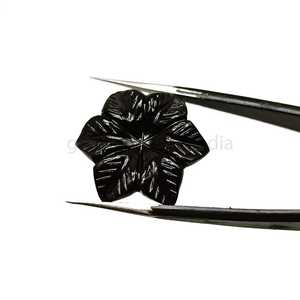 Flor de Ónix Negro Natural Tallada a Mano, Gema de 23mm, Piedra Suelta de Ónix Negro Tallada para Fabricación de Joyas, Precio al por Mayor, Venta a Granel - Product Image 2