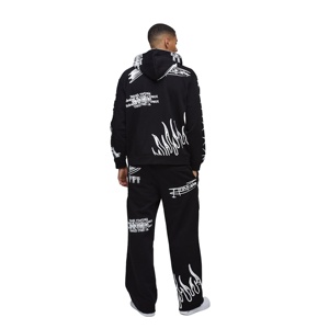 Ensemble de survêtement ample en coton pour homme avec fermeture éclair et pantalon de survêtement, vente en gros, pour le sport et les vêtements décontractés - Product Image 2