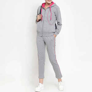 Men Gray Hooded <b>Tracksuit</b> Set <b>Pink</b> Trim Drawstring Closure Casual Sportswear Solid Color Polyester/Cotton Breathable Fleece - Product Image 4