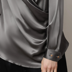Camisa de Seda para Mujer, Blusa de Seda Dorada, Elegante y Clásica, de una Pieza, Larga, para Mujeres Adultas, Satén, Otoño, Lisa, Teñida, 100% Seda - Product Image 6