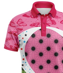 Polo à manches courtes rose Corex pour sublimation, imprimé papillon et étoiles, séchage rapide, en polyester, pour sport décontracté - Product Image 4