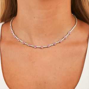 Colliers tennis en diamant 3 carats, saphir rose et moissanite en forme de cœur sertis clos, 16 pouces, luxe classique, à superposer, fermoir mousqueton, or massif 14K - Product Image 5