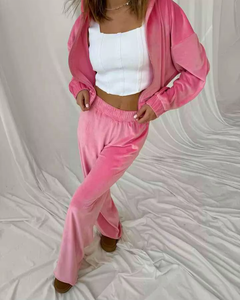 Conjunto deportivo para mujer, a la moda, corte ajustado, ropa de entrenamiento, algodón, terciopelo, conjunto deportivo para damas, sudaderas cortas de color sólido. - Product Image 5