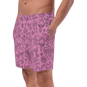 Shorts personnalisés pour hommes, imprimé graphique rose, motif crâne et amour, streetwear décontracté, shorts d'été - Product Image 3